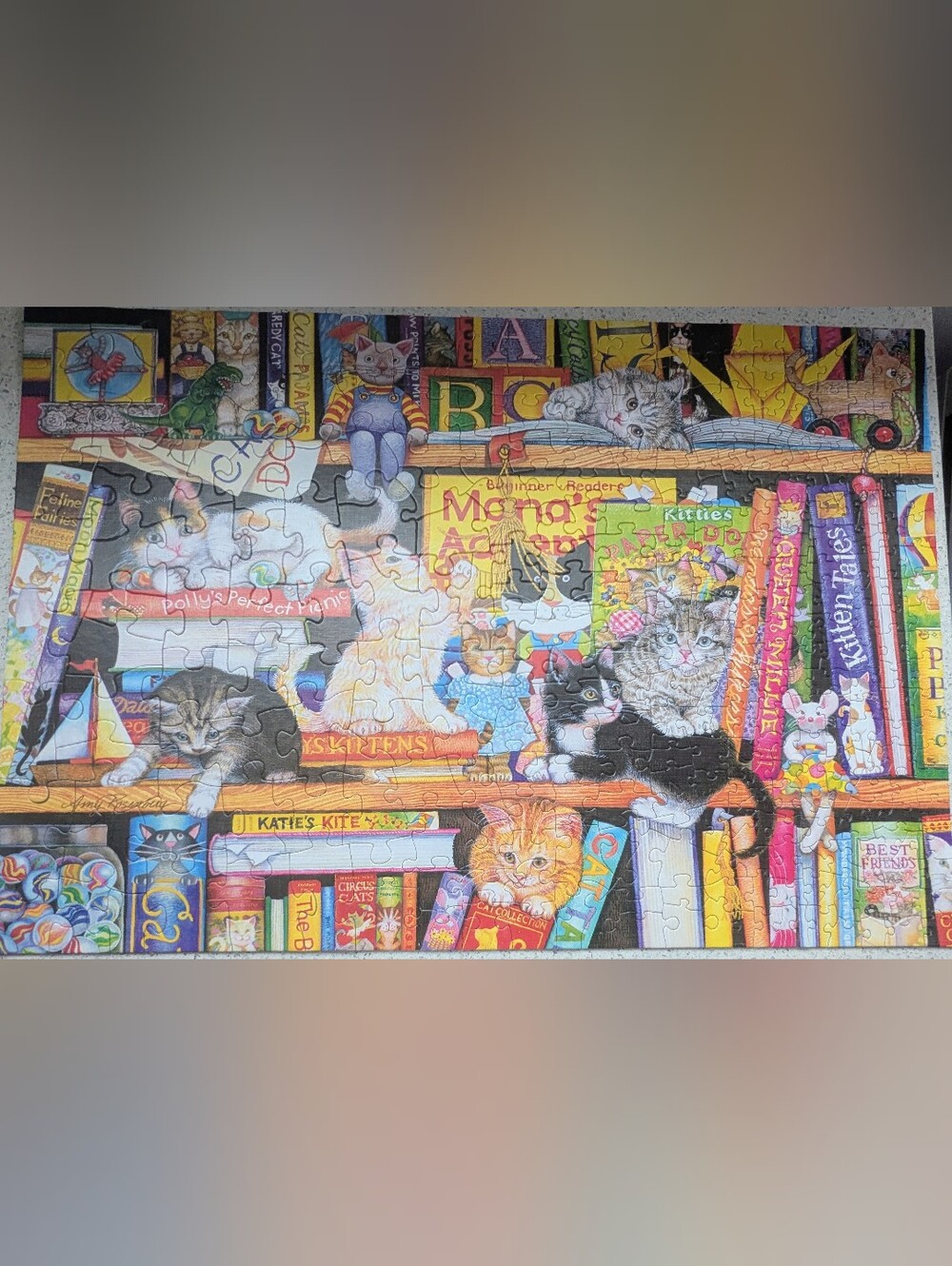 Cobble Hill Family puzzle  350-Piece Jigsaw Puzzle - Colorful Kittens Shelf - Picture 4 of 5
